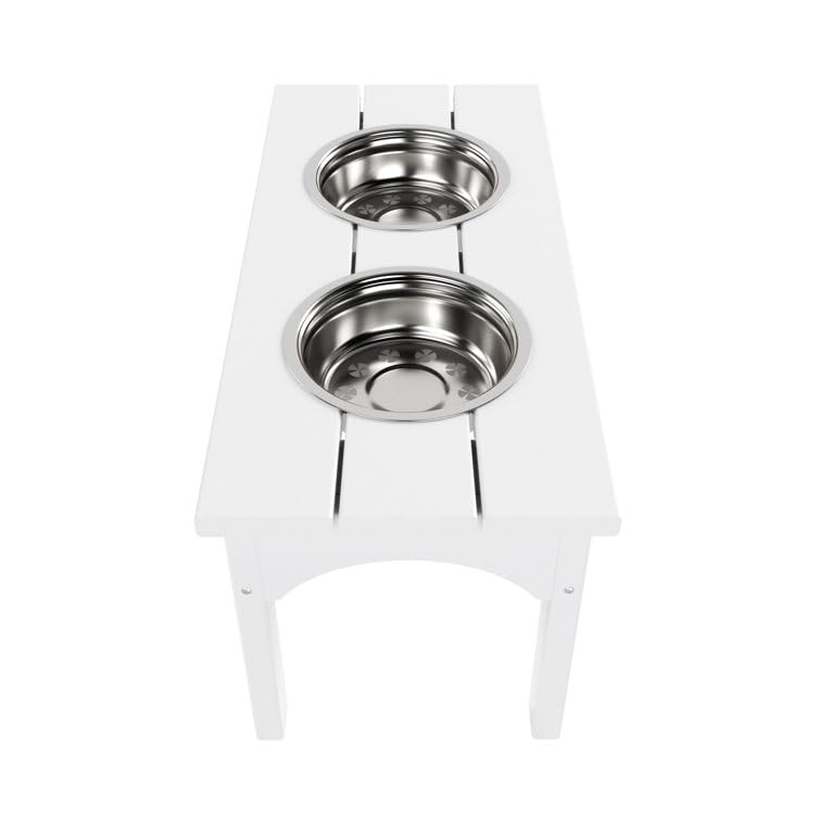 Double Elevated Feeder Wooden Large Dog Food Dinner pet Stand Cat Feeder Stand with 2 Stainless Steel Small Bowls & Wooden Stand Made by Handmade (White)