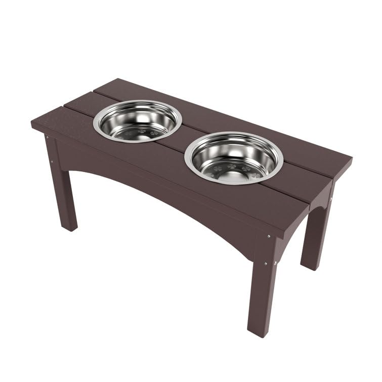 Double Elevated Feeder Wooden Large Dog Food Dinner pet Stand Cat Feeder Stand with 2 Stainless Steel Small Bowls & Wooden Stand Made by Handmade (Brown)
