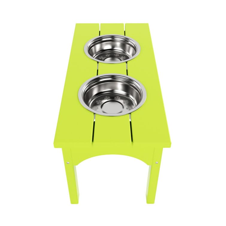 Double Elevated Feeder Wooden Large Dog Food Dinner pet Stand Cat Feeder Stand with 2 Stainless Steel Small Bowls & Wooden Stand Made by Handmade (Yellow)