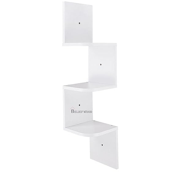 Modern Wall Corner Zig Zag Wall Shelf Corner Hanging Shelf for Living Room Stylish Floating Home Wall Decor Storage Rack Shelve for Home & Offices (Small, White)