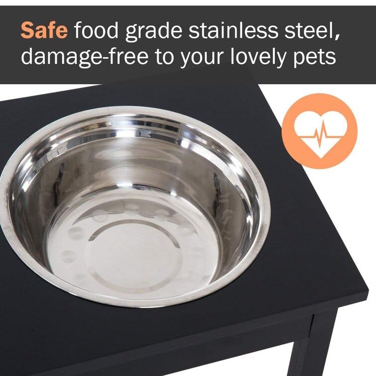 Wooden Large Dog pet Stand Modern & Elegant Wood Elevated Dog Bowls/Cat Bowls. Our Durable & Beautiful Raised Pet Feeder Bowl Stand Perfect for Smaller Pets (Black)