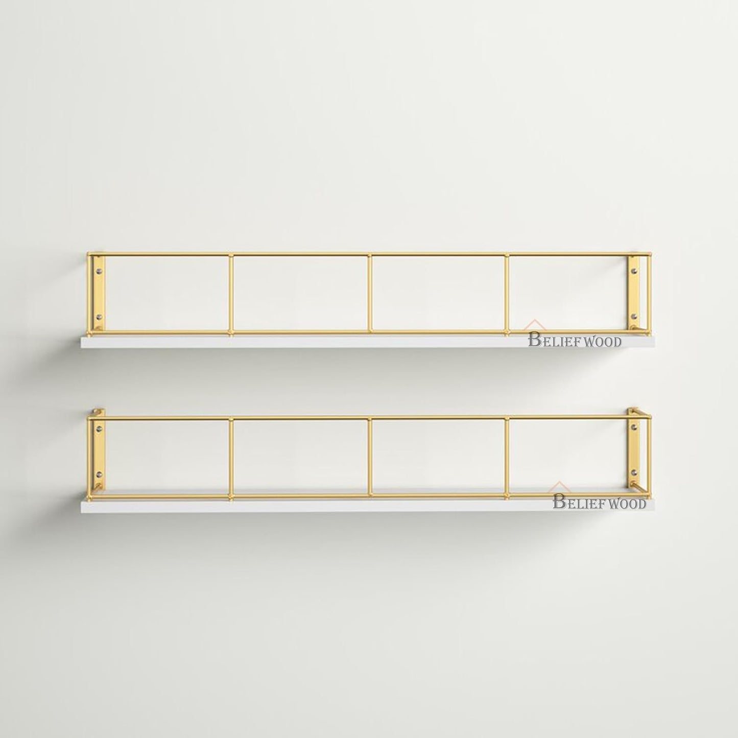 Floating Wall Shelf: Modern and Versatile Storage Solution Bathroon Rack Adjustable Wall Shelf: Customize Your Storage Space (Golden White) Visit the BELIEF WOOD Store
