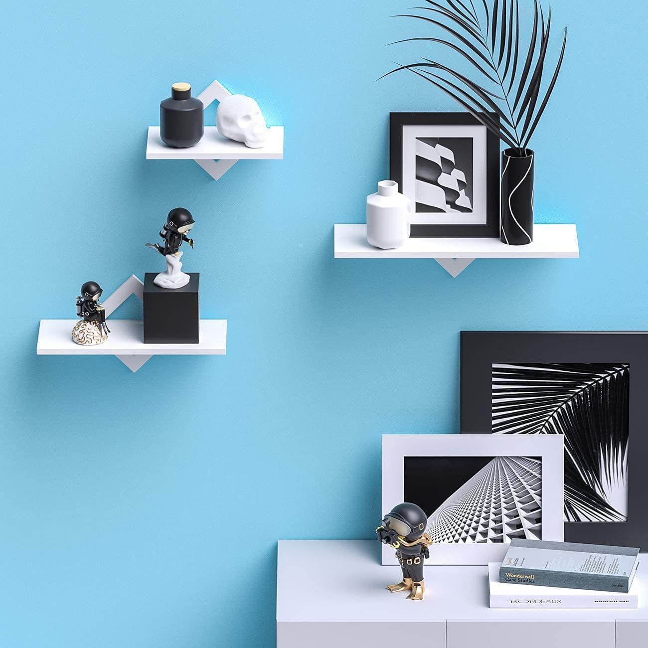 White Floating Shelf, 3 Sets of White Wall-Mounted Shelves, Modern Home Decoration Storage Shelf, with Invisible Accessories, Bedroom, Office, Living Room, Kitchen, etc