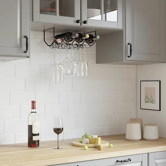 Iron Bottle Hanging Wine Bottle & Glass Rack Wine Rack Wine Bottle Holder Glass Hanging Rack Wine Bottle and Glass Holder Wine Bottle and Glass Rack