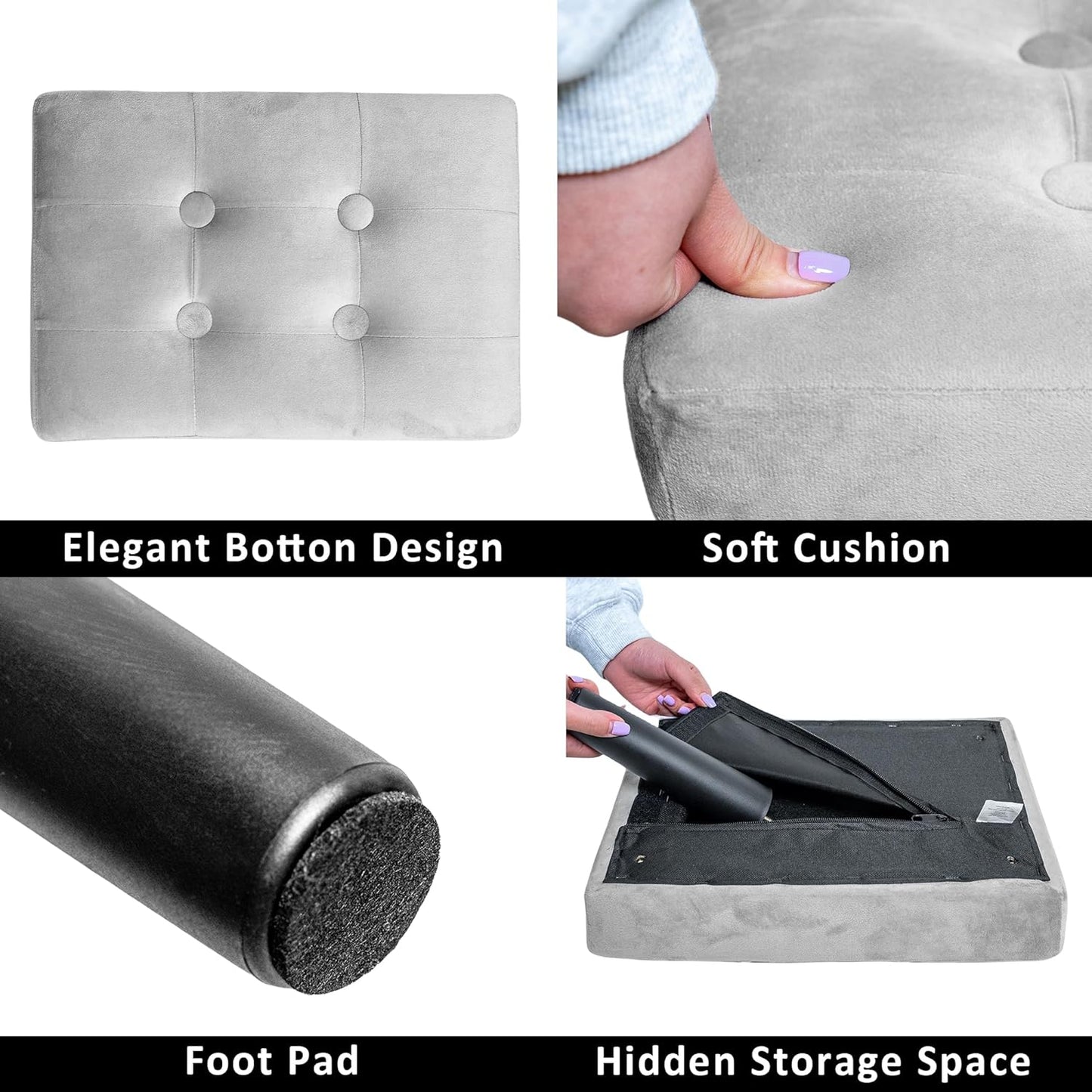 Ottoman Foot Rest, Velvet Small Ottoman Foot Stool with Legs Modern Footstool Ottomans for Living Room Entryway Office (Velvet-Grey)xperience