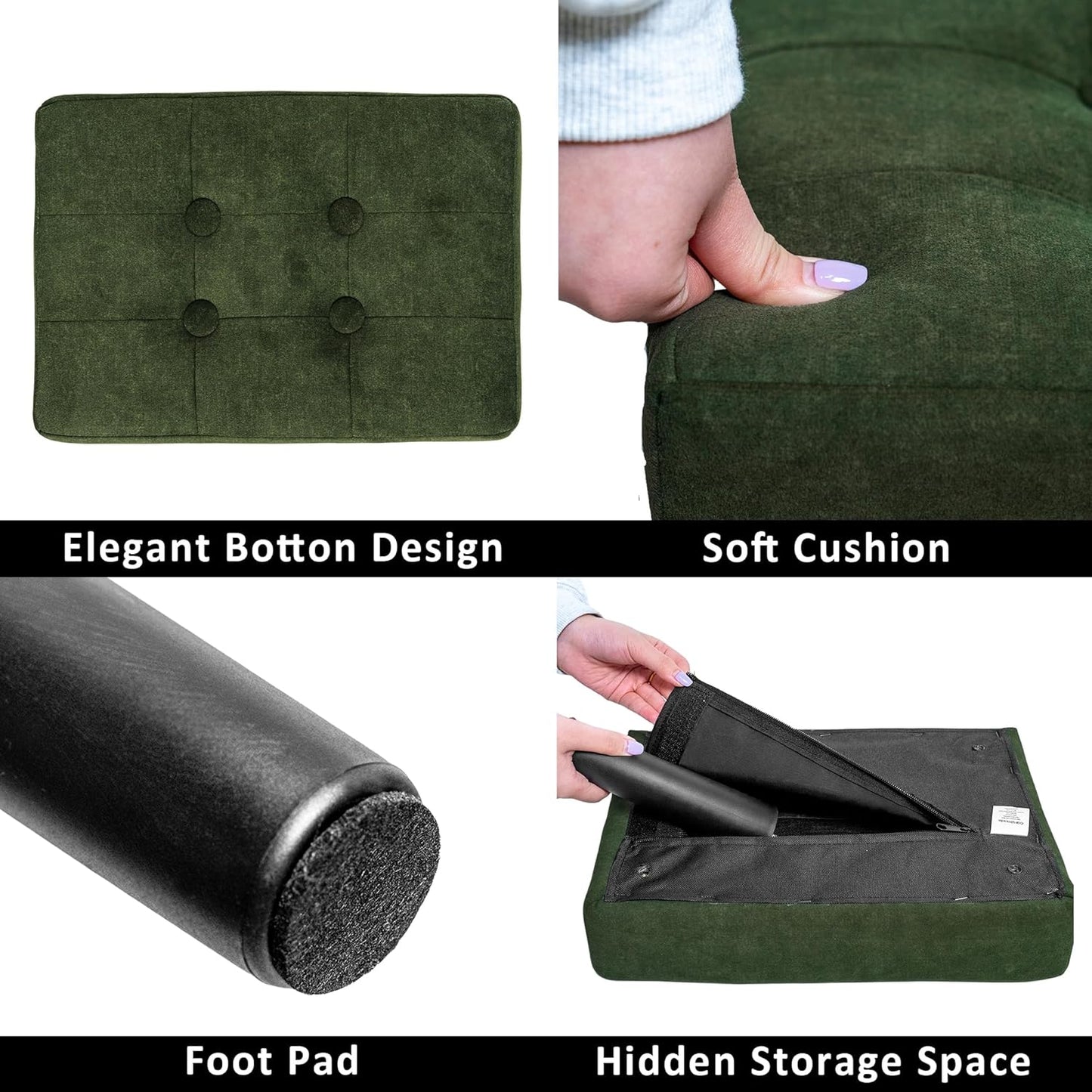 Ottoman Foot Rest, Suede Small Ottoman Foot Stool with Legs Modern Footstool Ottomans for Living Room Entryway Office, Green