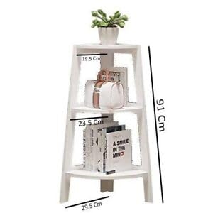 Modern Engineered Wood Corner Ladder Shelf: Compact 3-Tier Bookcase and Storage Organizer for Living Room and Home Office (Yellow)