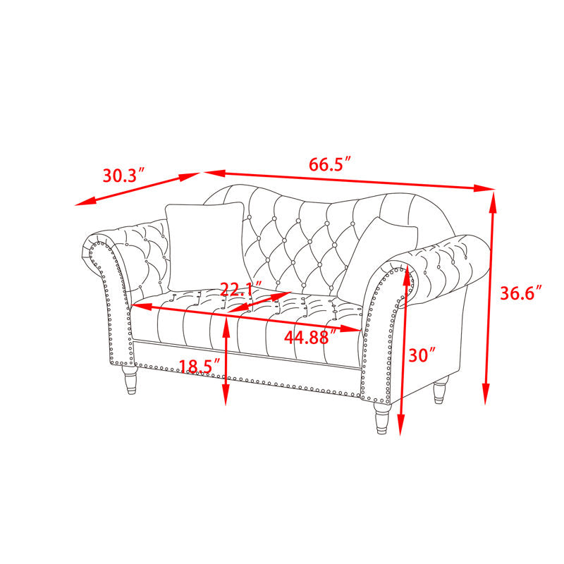 Luxury Chesterfield Velvet 2-Piece Sofa Set – Tufted 3-Seater Couch & Loveseat with Nailhead Trim 5 Seater Sofa set