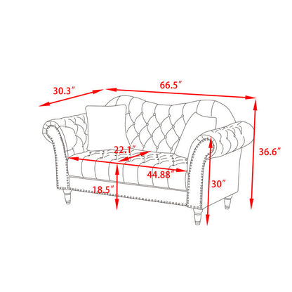 Luxury Chesterfield Velvet 2-Piece Sofa Set – Tufted 3-Seater Couch & Loveseat with Nailhead Trim 5 Seater Sofa set