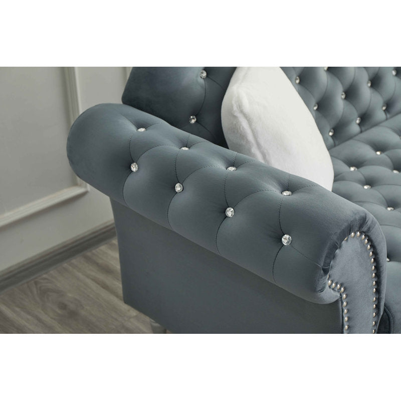 Luxury Chesterfield Velvet 2-Piece Sofa Set – Tufted 3-Seater Couch & Loveseat with Nailhead Trim 5 Seater Sofa set