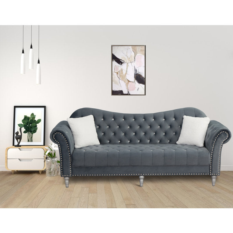 Luxury Chesterfield Velvet 2-Piece Sofa Set – Tufted 3-Seater Couch & Loveseat with Nailhead Trim 5 Seater Sofa set