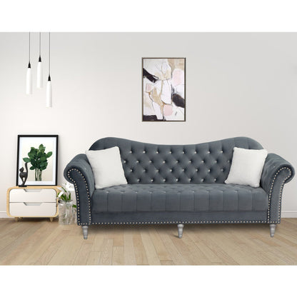 Luxury Chesterfield Velvet 2-Piece Sofa Set – Tufted 3-Seater Couch & Loveseat with Nailhead Trim 5 Seater Sofa set