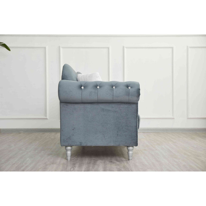 Luxury Chesterfield Velvet 2-Piece Sofa Set – Tufted 3-Seater Couch & Loveseat with Nailhead Trim 5 Seater Sofa set