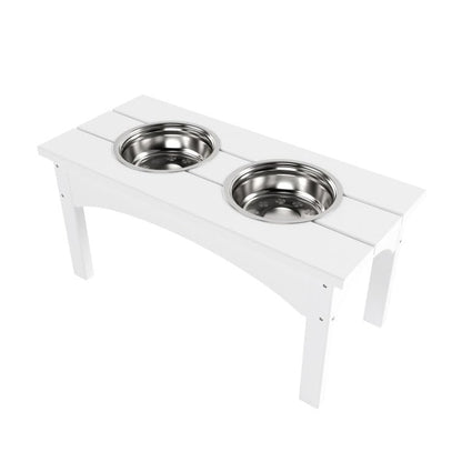 Double Elevated Feeder Wooden Large Dog Food Dinner pet Stand Cat Feeder Stand with 2 Stainless Steel Small Bowls & Wooden Stand Made by Handmade (White)