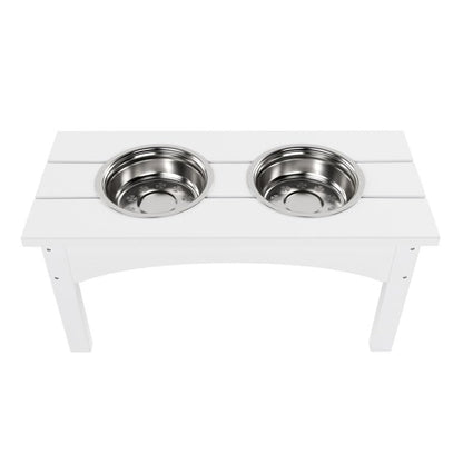 Double Elevated Feeder Wooden Large Dog Food Dinner pet Stand Cat Feeder Stand with 2 Stainless Steel Small Bowls & Wooden Stand Made by Handmade (White)