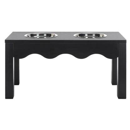 Elevated Dog Bowl Stand, Wooden Feeding Table, Black, with 2 Stainless Steel Bowls, Raised Pet Feeder for Small Medium Dogs