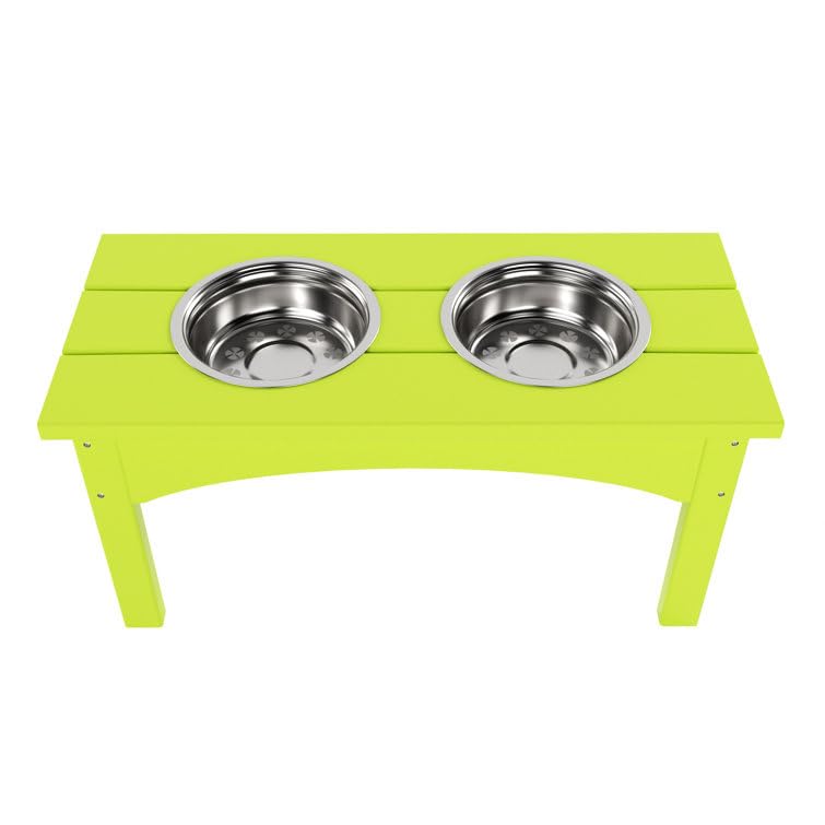 Double Elevated Feeder Wooden Large Dog Food Dinner pet Stand Cat Feeder Stand with 2 Stainless Steel Small Bowls & Wooden Stand Made by Handmade (Yellow)