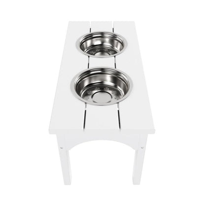 Double Elevated Feeder Wooden Large Dog Food Dinner pet Stand Cat Feeder Stand with 2 Stainless Steel Small Bowls & Wooden Stand Made by Handmade (White)