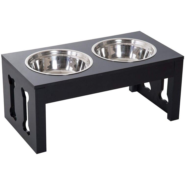 Wooden Large Dog pet Stand Modern & Elegant Wood Elevated Dog Bowls/Cat Bowls. Our Durable & Beautiful Raised Pet Feeder Bowl Stand Perfect for Smaller Pets (Black)