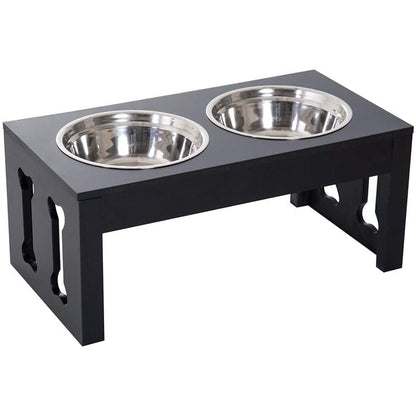Wooden Large Dog pet Stand Modern & Elegant Wood Elevated Dog Bowls/Cat Bowls. Our Durable & Beautiful Raised Pet Feeder Bowl Stand Perfect for Smaller Pets (Black)