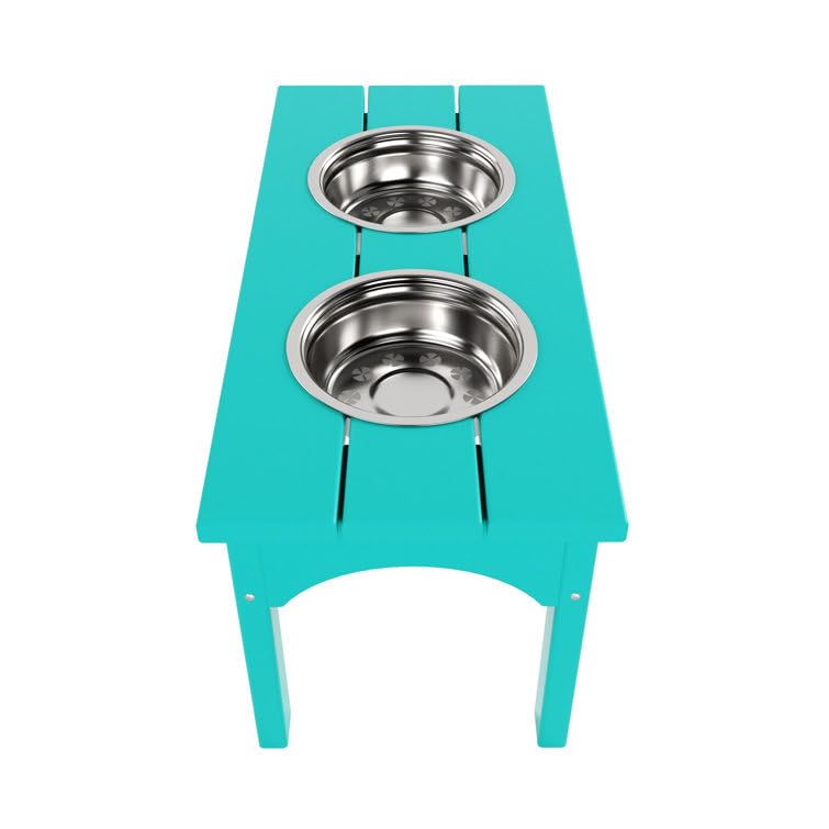 Double Elevated Feeder Wooden Large Dog Food Dinner pet Stand Cat Feeder Stand with 2 Stainless Steel Small Bowls & Wooden Stand Made by Handmade (Turquoise)