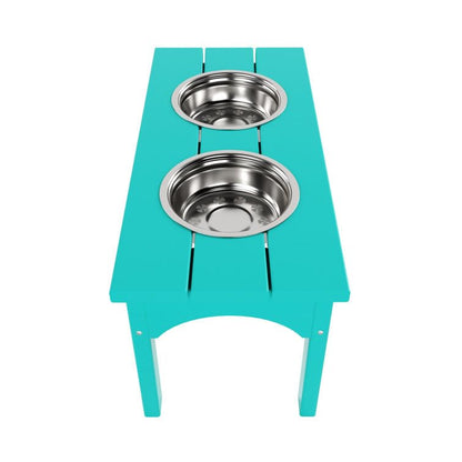 Double Elevated Feeder Wooden Large Dog Food Dinner pet Stand Cat Feeder Stand with 2 Stainless Steel Small Bowls & Wooden Stand Made by Handmade (Turquoise)