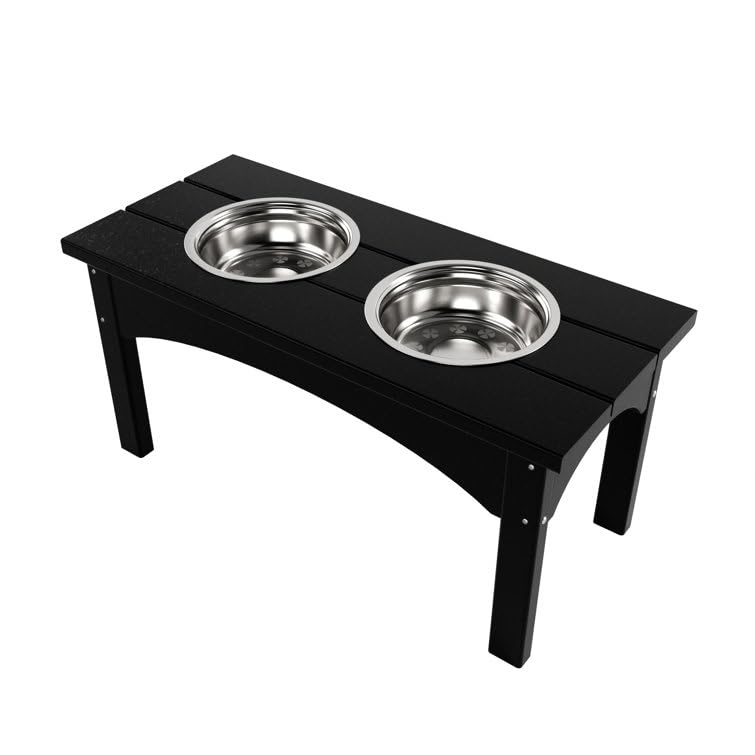Double Elevated Feeder Wooden Large Dog Food Dinner pet Stand Cat Feeder Stand with 2 Stainless Steel Small Bowls & Wooden Stand Made by Handmade (Black)