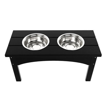 Double Elevated Feeder Wooden Large Dog Food Dinner pet Stand Cat Feeder Stand with 2 Stainless Steel Small Bowls & Wooden Stand Made by Handmade (Black)
