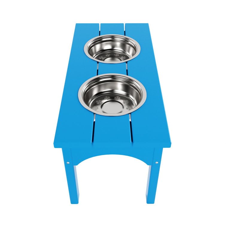 Double Elevated Feeder Wooden Large Dog Food Dinner pet Stand Cat Feeder Stand with 2 Stainless Steel Small Bowls & Wooden Stand Made by Handmade (Pacific Blue)