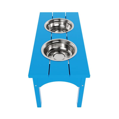 Double Elevated Feeder Wooden Large Dog Food Dinner pet Stand Cat Feeder Stand with 2 Stainless Steel Small Bowls & Wooden Stand Made by Handmade (Pacific Blue)