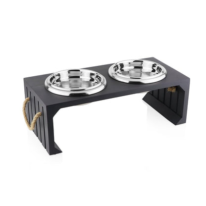 Pet Diner Stainless Steel Pet Bowl Combo with Elevated Wooden Base | Double Feeding Bowl Combo for Providing Food and Water to Beloved Dog, Puppies & Cats (Elevated Wooden Diner of 950ml)