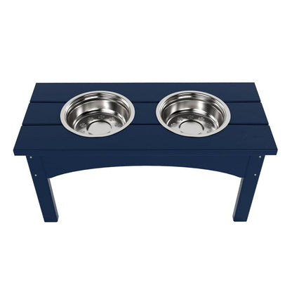 Double Elevated Feeder Wooden Large Dog Food Dinner pet Stand Cat Feeder Stand with 2 Stainless Steel Small Bowls & Wooden Stand Made by Handmade (Navy Blue)