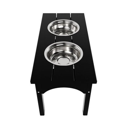 Double Elevated Feeder Wooden Large Dog Food Dinner pet Stand Cat Feeder Stand with 2 Stainless Steel Small Bowls & Wooden Stand Made by Handmade (Black)
