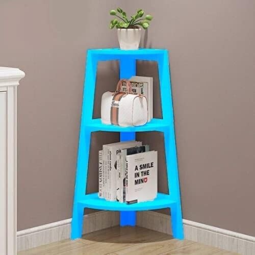 Modern Engineered Wood Corner Ladder Shelf: Compact 3-Tier Bookcase and Storage Organizer for Living Room and Home Office (Blue)