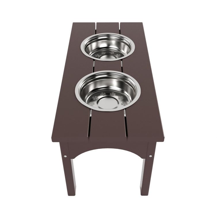 Double Elevated Feeder Wooden Large Dog Food Dinner pet Stand Cat Feeder Stand with 2 Stainless Steel Small Bowls & Wooden Stand Made by Handmade (Brown)
