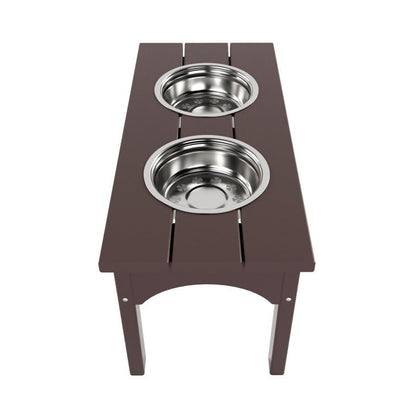 Double Elevated Feeder Wooden Large Dog Food Dinner pet Stand Cat Feeder Stand with 2 Stainless Steel Small Bowls & Wooden Stand Made by Handmade (Brown)