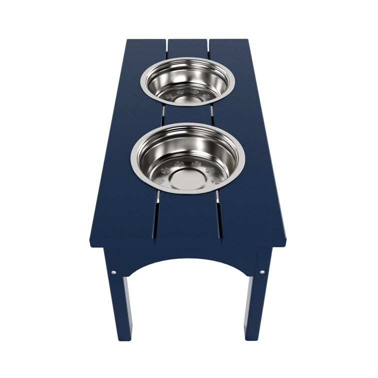 Double Elevated Feeder Wooden Large Dog Food Dinner pet Stand Cat Feeder Stand with 2 Stainless Steel Small Bowls & Wooden Stand Made by Handmade (Navy Blue)