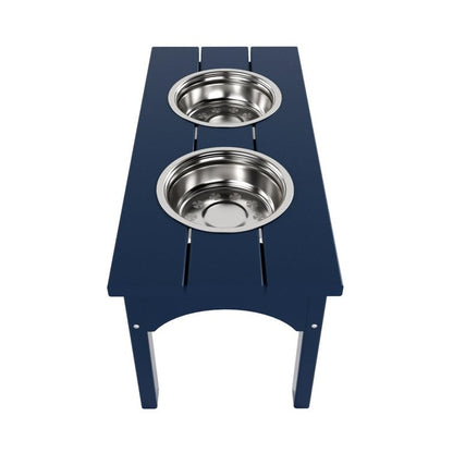 Double Elevated Feeder Wooden Large Dog Food Dinner pet Stand Cat Feeder Stand with 2 Stainless Steel Small Bowls & Wooden Stand Made by Handmade (Navy Blue)