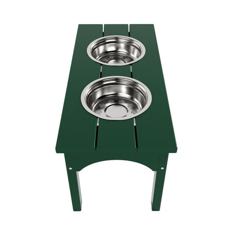 Double Elevated Feeder Wooden Large Dog Food Dinner pet Stand Cat Feeder Stand with 2 Stainless Steel Small Bowls & Wooden Stand Made by Handmade (Dark Green)