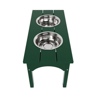 Double Elevated Feeder Wooden Large Dog Food Dinner pet Stand Cat Feeder Stand with 2 Stainless Steel Small Bowls & Wooden Stand Made by Handmade (Dark Green)