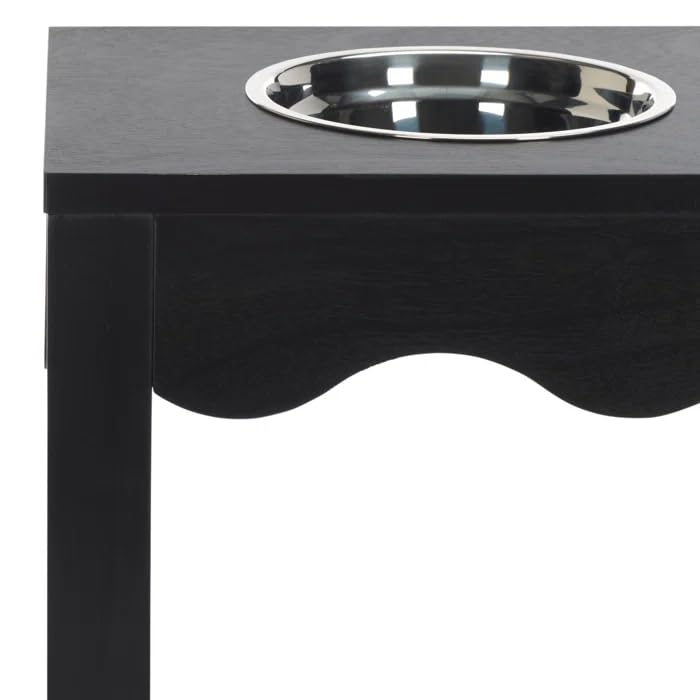 Elevated Dog Bowl Stand, Wooden Feeding Table, Black, with 2 Stainless Steel Bowls, Raised Pet Feeder for Small Medium Dogs