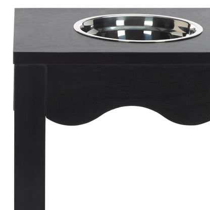 Elevated Dog Bowl Stand, Wooden Feeding Table, Black, with 2 Stainless Steel Bowls, Raised Pet Feeder for Small Medium Dogs
