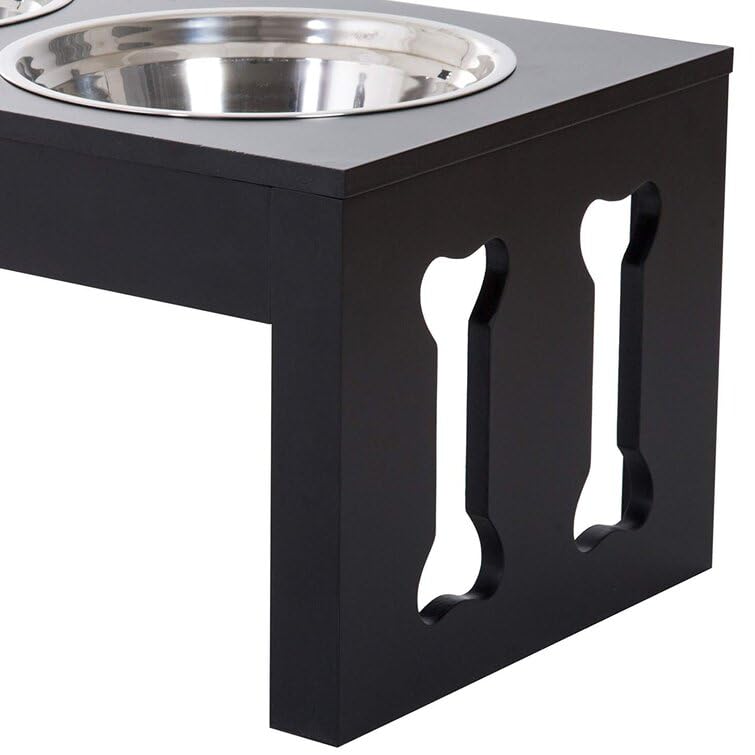 Wooden Large Dog pet Stand Modern & Elegant Wood Elevated Dog Bowls/Cat Bowls. Our Durable & Beautiful Raised Pet Feeder Bowl Stand Perfect for Smaller Pets (Black)