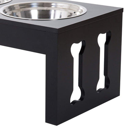 Wooden Large Dog pet Stand Modern & Elegant Wood Elevated Dog Bowls/Cat Bowls. Our Durable & Beautiful Raised Pet Feeder Bowl Stand Perfect for Smaller Pets (Black)