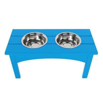 Double Elevated Feeder Wooden Large Dog Food Dinner pet Stand Cat Feeder Stand with 2 Stainless Steel Small Bowls & Wooden Stand Made by Handmade (Pacific Blue)