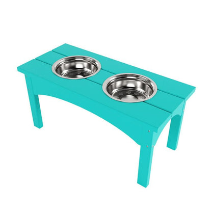 Double Elevated Feeder Wooden Large Dog Food Dinner pet Stand Cat Feeder Stand with 2 Stainless Steel Small Bowls & Wooden Stand Made by Handmade (Turquoise)