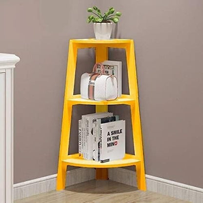 Modern Engineered Wood Corner Ladder Shelf: Compact 3-Tier Bookcase and Storage Organizer for Living Room and Home Office (Yellow)