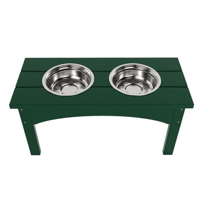 Double Elevated Feeder Wooden Large Dog Food Dinner pet Stand Cat Feeder Stand with 2 Stainless Steel Small Bowls & Wooden Stand Made by Handmade (Dark Green)