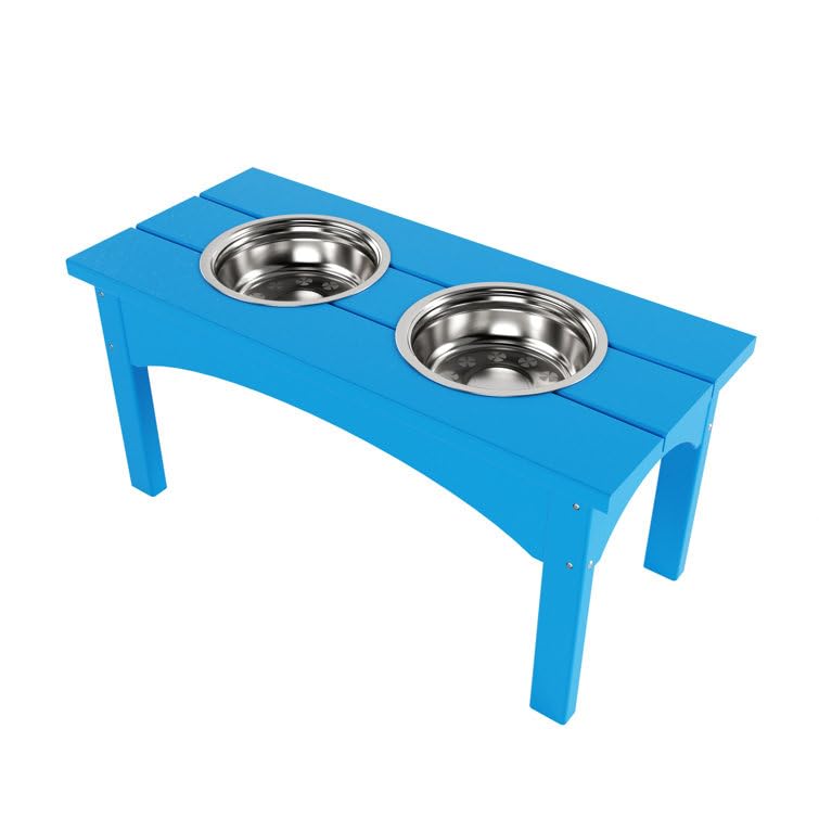 Double Elevated Feeder Wooden Large Dog Food Dinner pet Stand Cat Feeder Stand with 2 Stainless Steel Small Bowls & Wooden Stand Made by Handmade (Pacific Blue)
