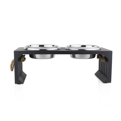 Pet Diner Stainless Steel Pet Bowl Combo with Elevated Wooden Base | Double Feeding Bowl Combo for Providing Food and Water to Beloved Dog, Puppies & Cats (Elevated Wooden Diner of 950ml)